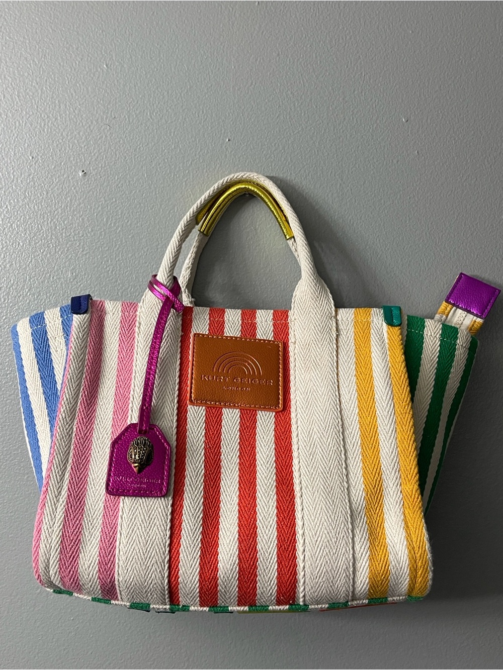 NWT - Kurt Geiger Multicolor Stripe Canvas Tote with Pink Tag